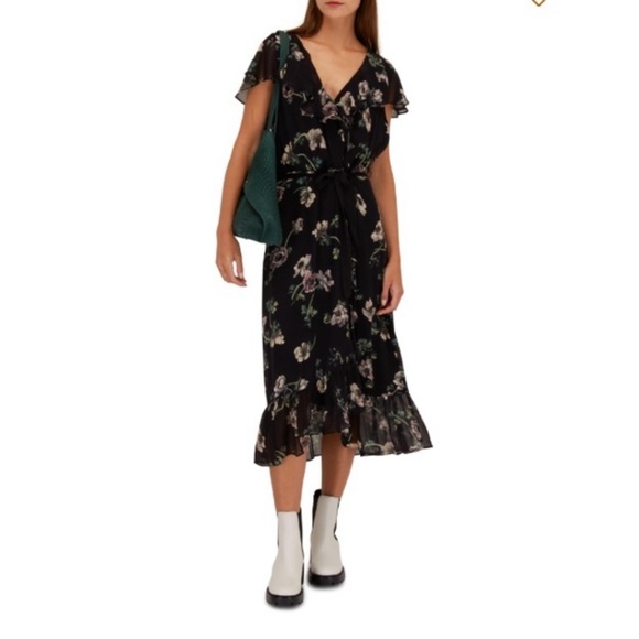 PAIGE Dresses & Skirts - Paige Dress Palisades Faux Wrap Midi in Ruffle Black Floral